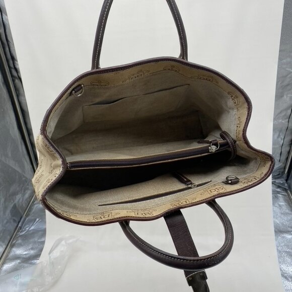 Vintage Dooney & Bourke DB Monogram Satchel Canvas Bag Brown Leather Trim Y2K - Picture 5 of 5